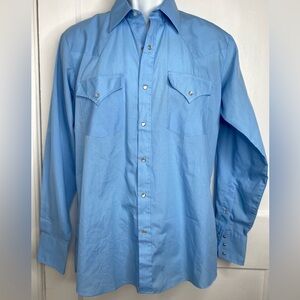 Vintage Sheplers Pearl Snap Men's Blue Western Shirt.